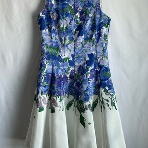 Danny & Nicole Blue, White and Green Floral Sleeveless Dress
